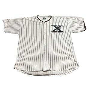 Vintage X Henley Type Baseball Jersey Mens XL Striped NEXT EXIT Tag-SOME STAINS